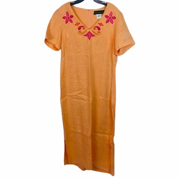 Harve’ Bernard Embroidered Linen Maxi Dress Size 14 - Picture 1 of 8
